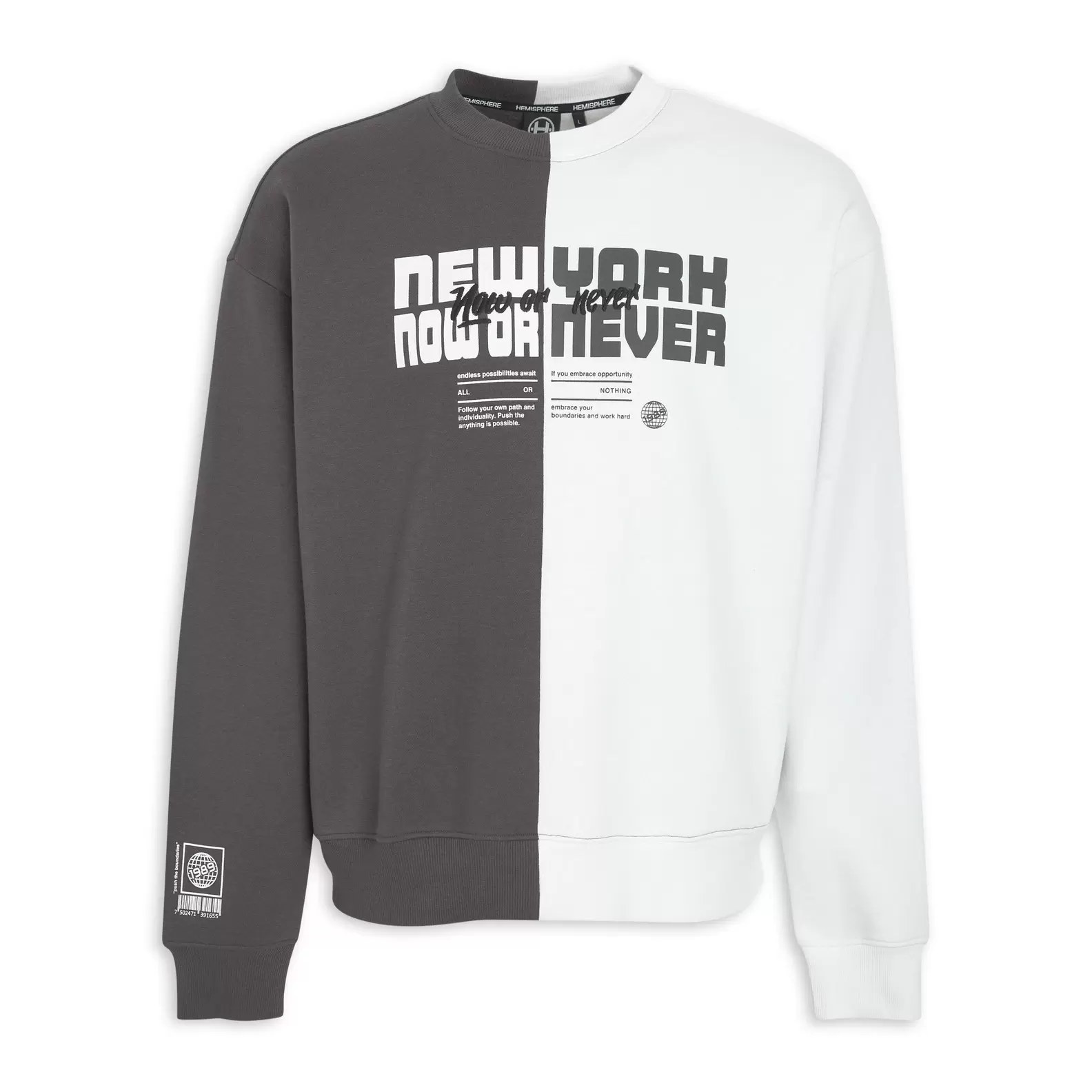 Grey and White Graphic Sweat Top