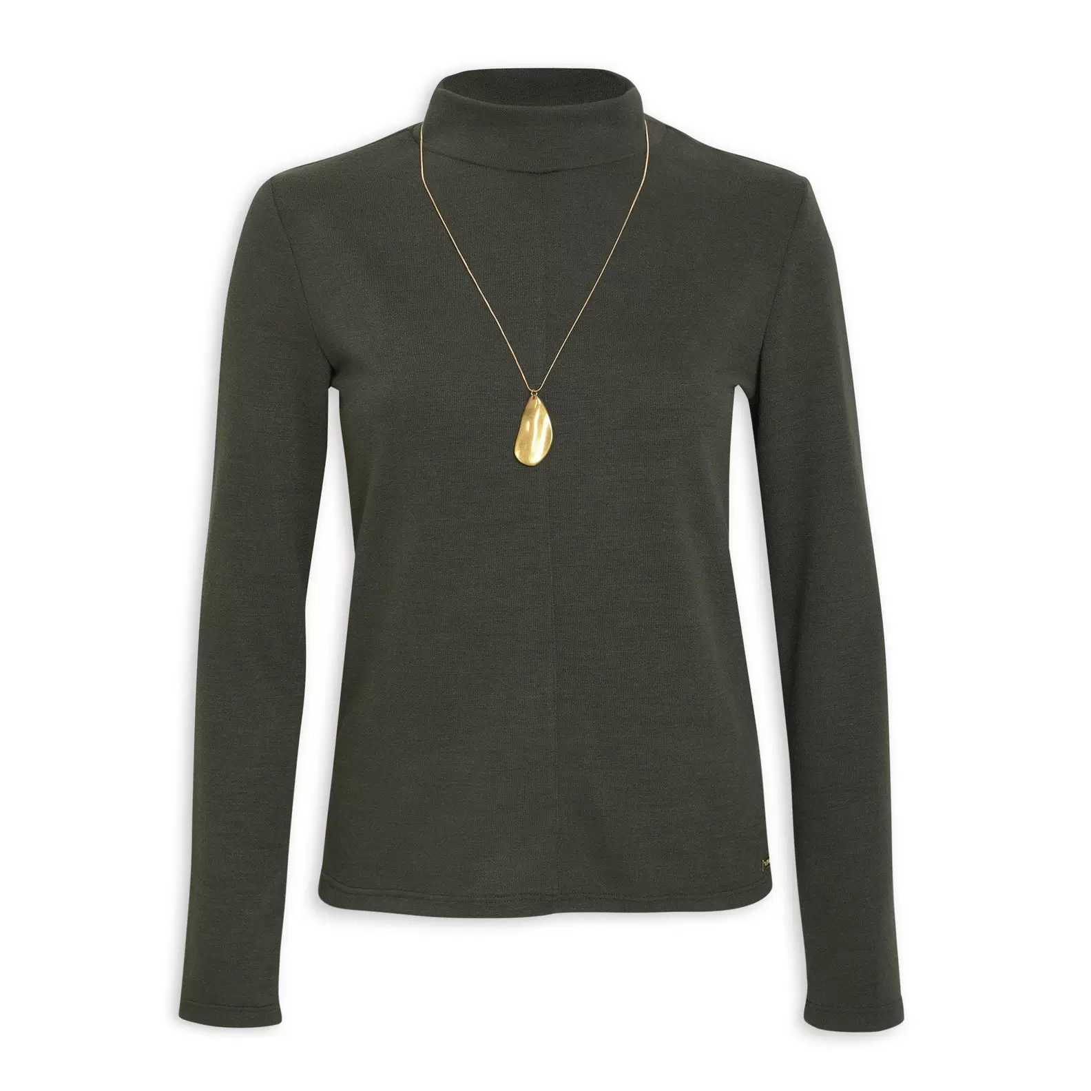 Khaki Green Knit Top with Necklace