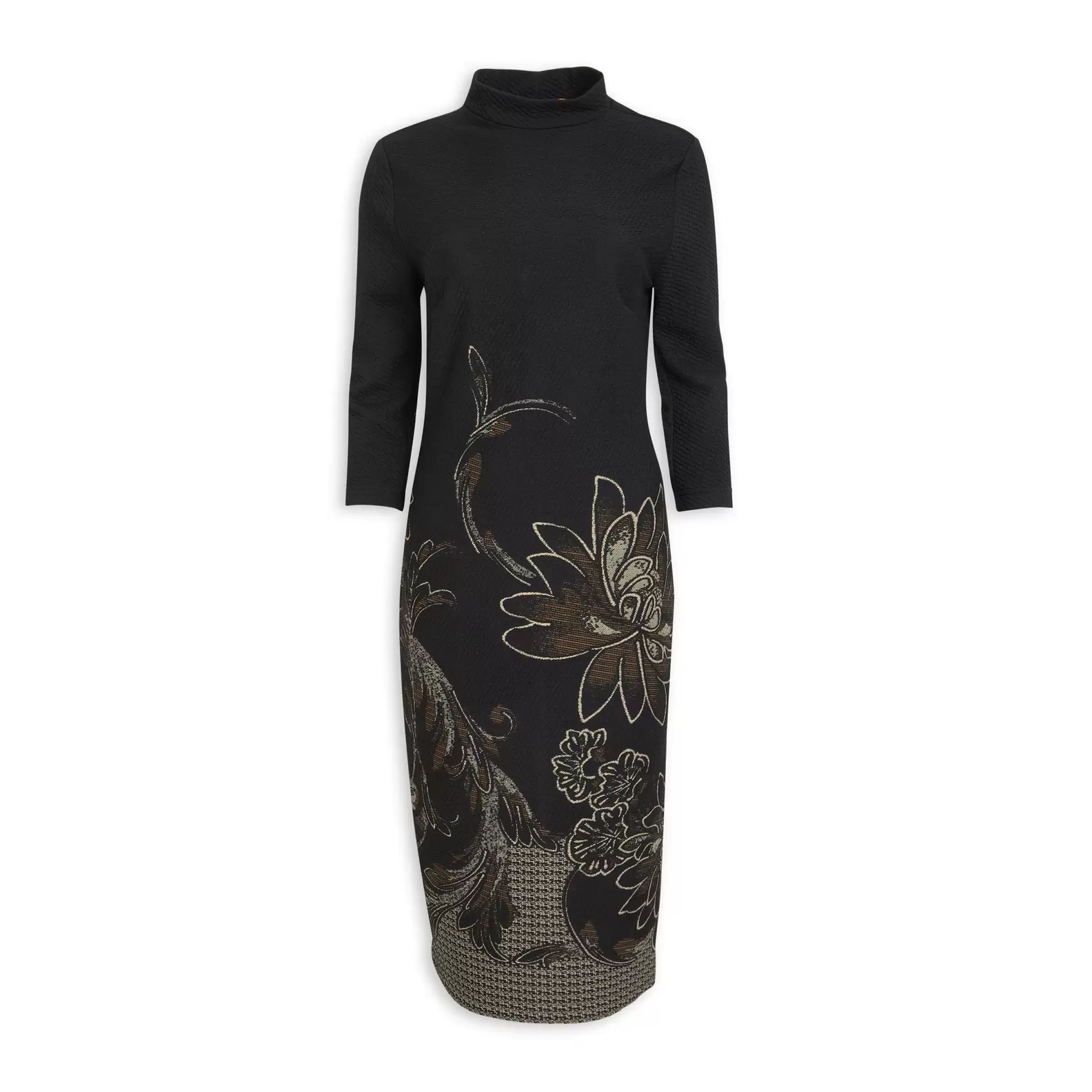 Black Floral Print Knit Dress