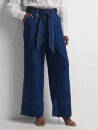 Wide Leg Tie Front Cuff Hem Jeans