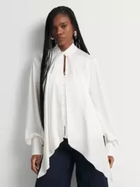 Satin Pussy Bow Pleated Sleeve Blouse
