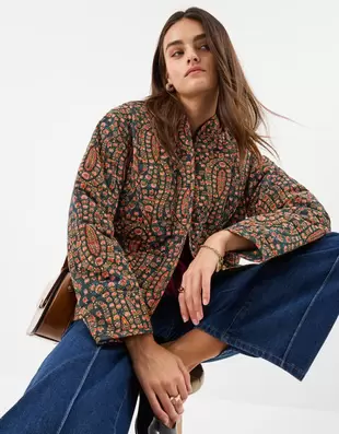 Floral Paisley Print Quilted Jacket Black