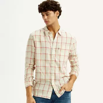Levi's®Men's Checkered Light Pink Slim Fit Linen Shirt