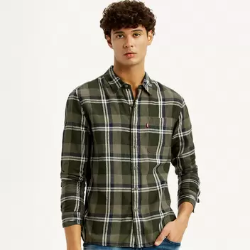 Levi's®Men's Checkered Multi Color Slim Fit Linen Shirt