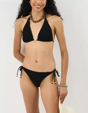 Seersucker Triangle Bikini Top Black