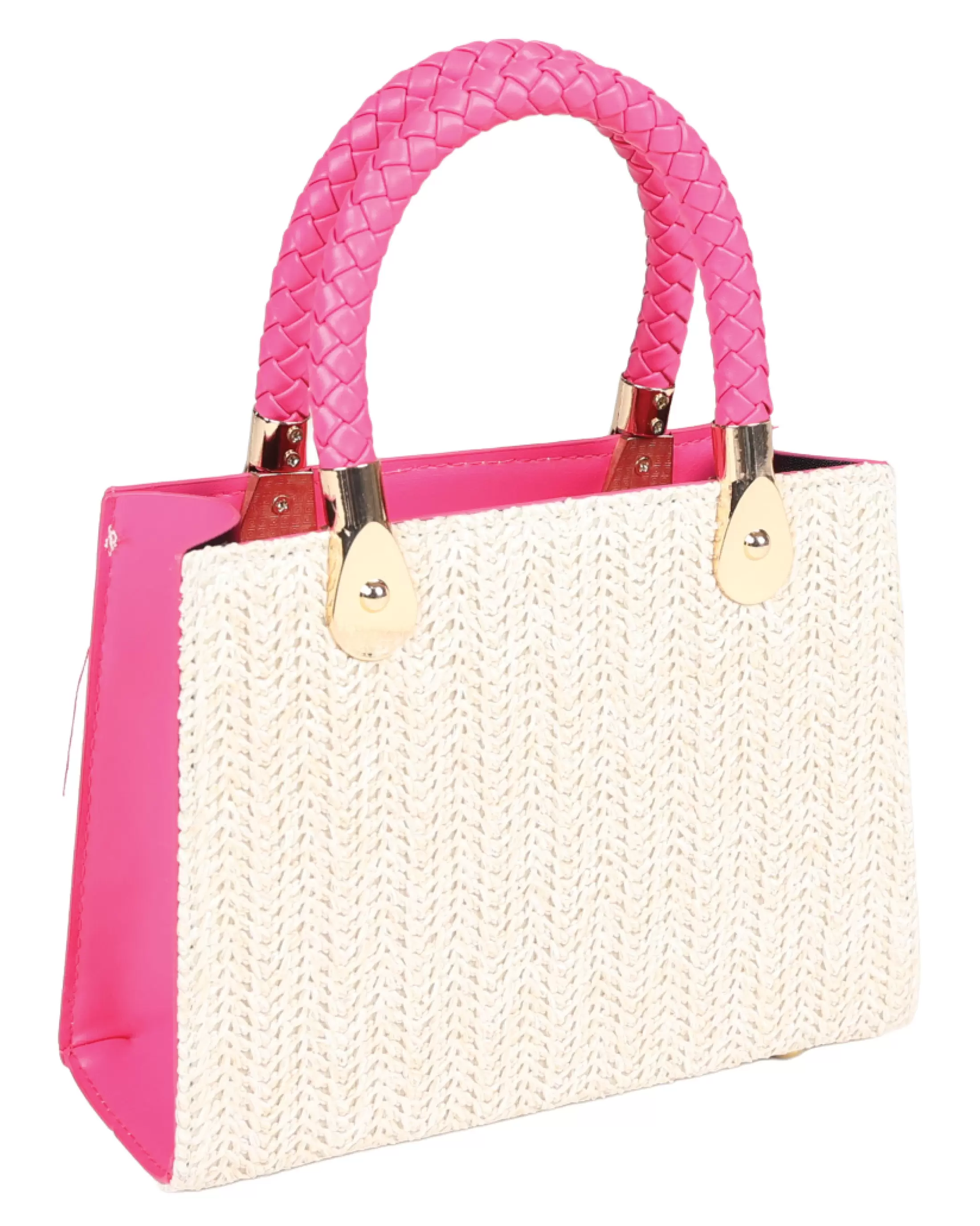 Pink & Natural Woven Tote Bag