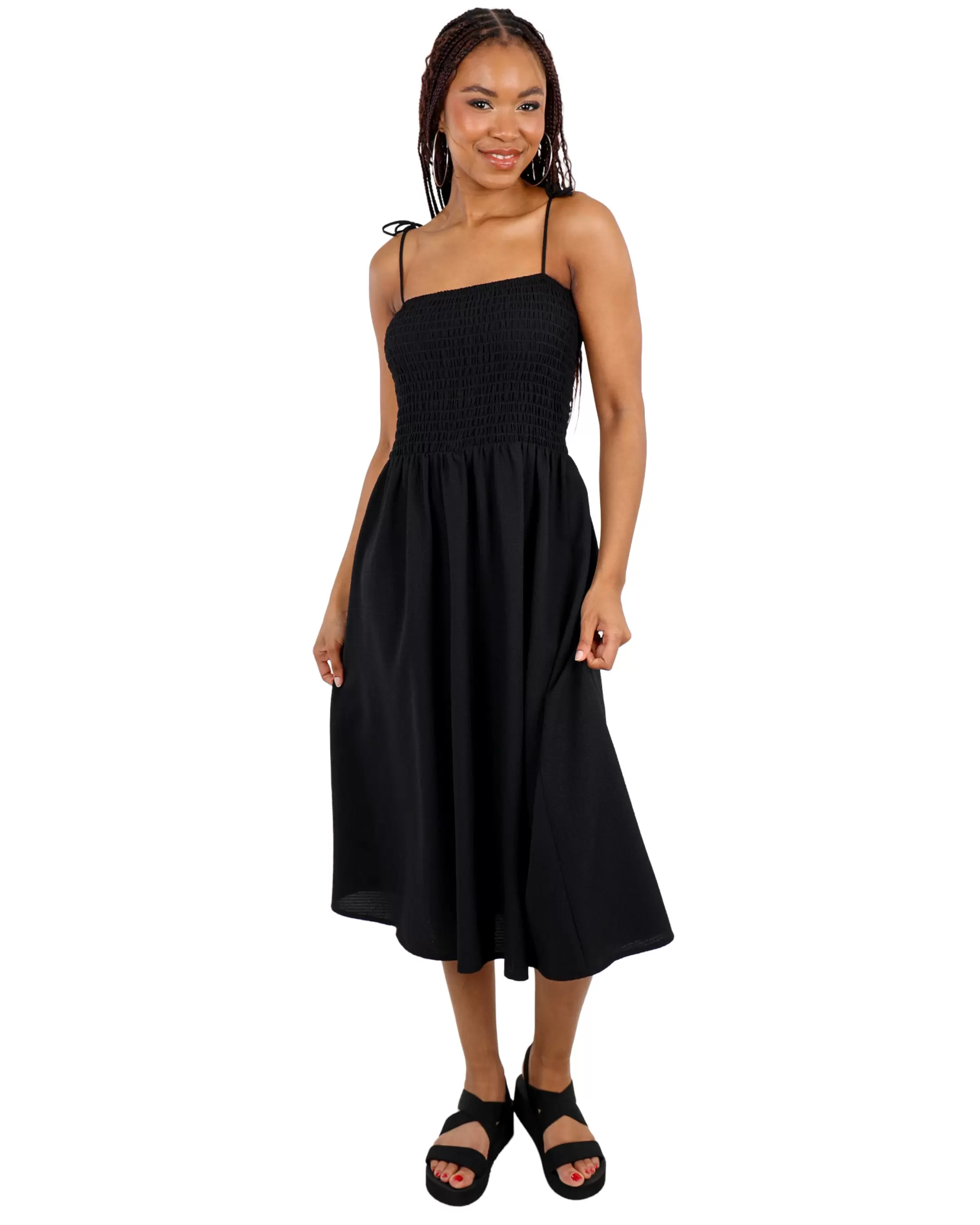 Strappy Shirred Bubble Maxi Dress