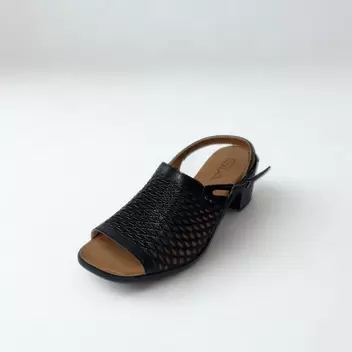 Gia black leather PERFORATED BLOCK HEEL with backstrap