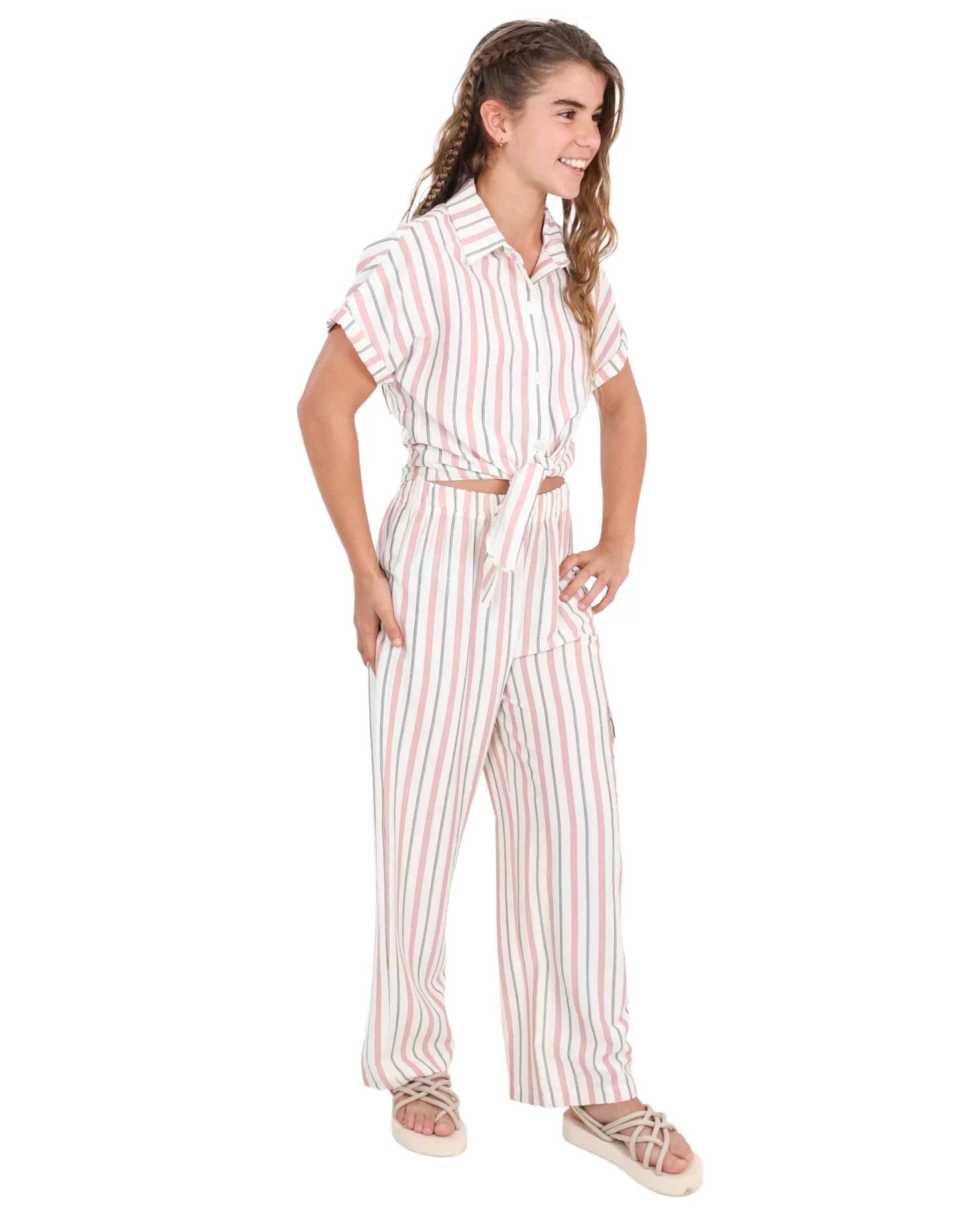 Side Pocket Striped Wide Leg Pants