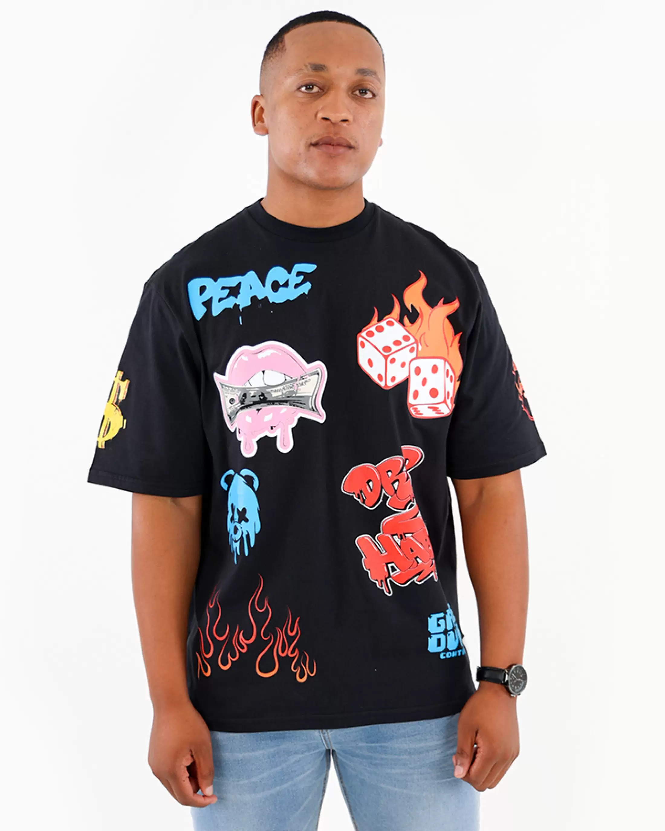 Black Short Sleeve Gangsta Stamp T-Shirt