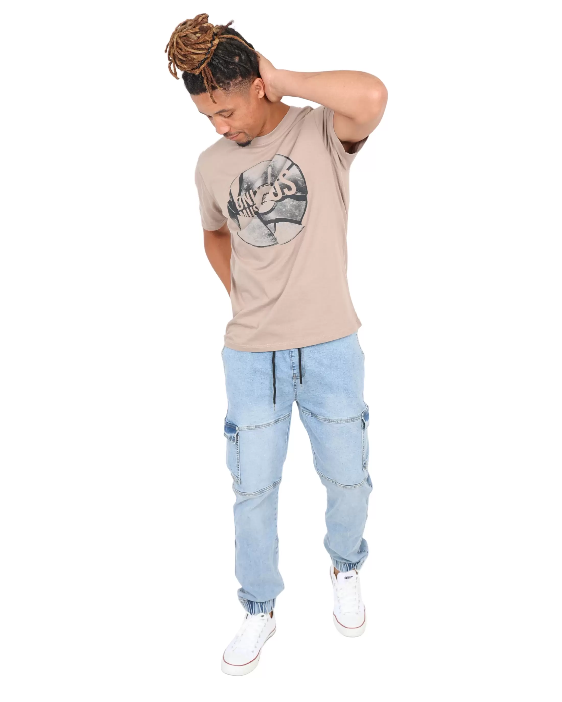 Light Indigo Jogger-Style Cargo Jeans