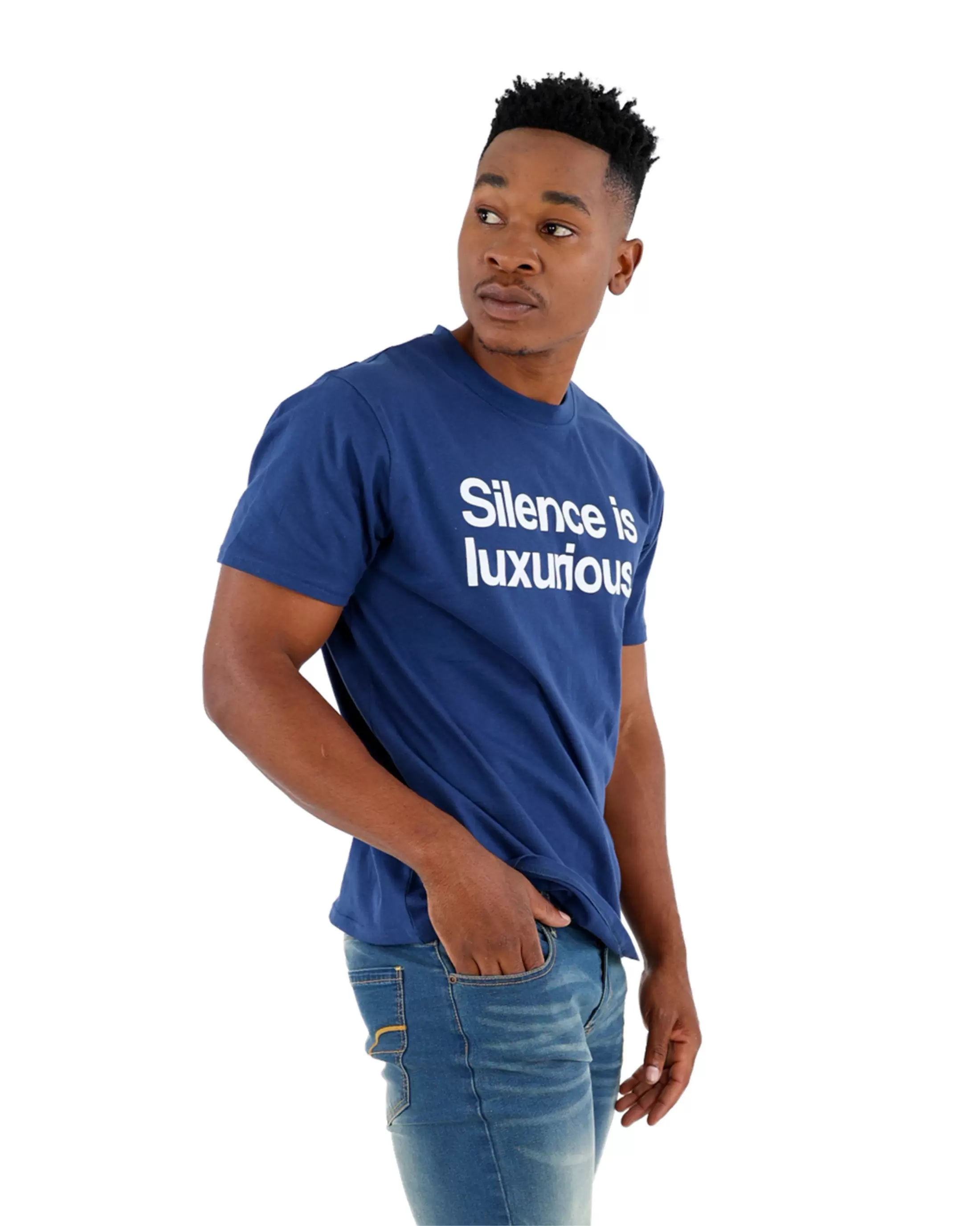 Short Sleeve Teal "Silence" Slogan T-Shirt