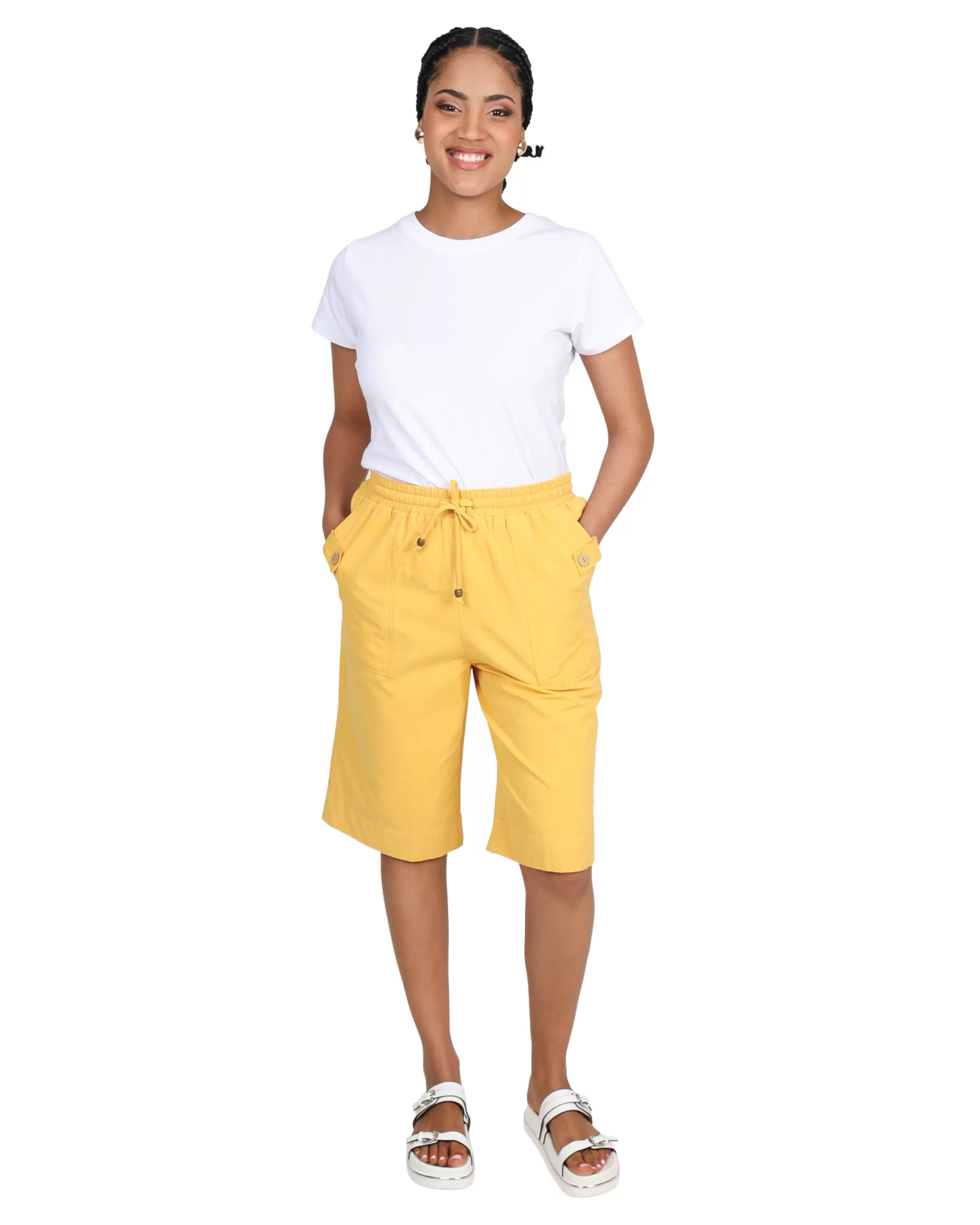 Yellow Elasticated Bermuda Shorts