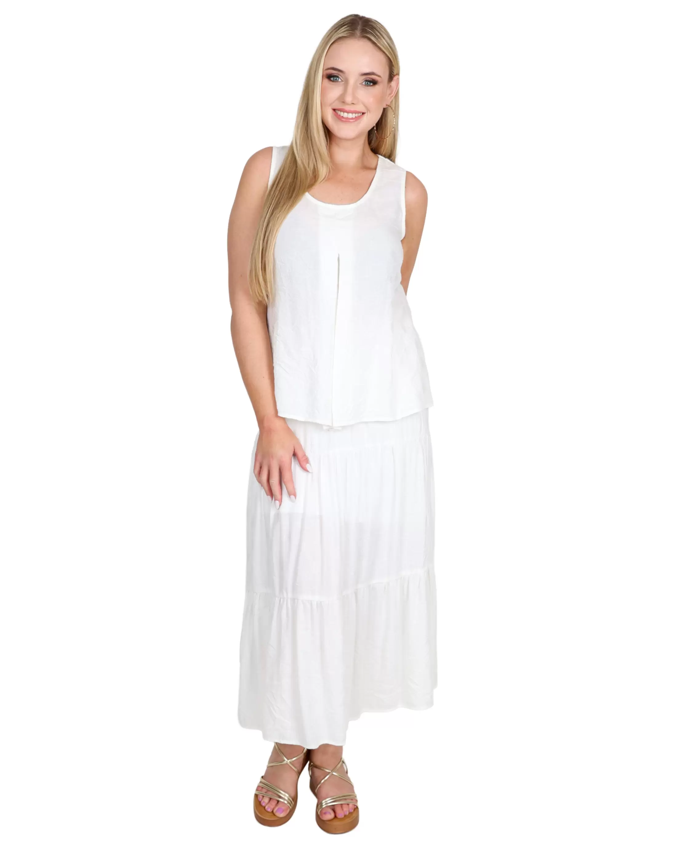 White Tiered Lined Maxi Skirt