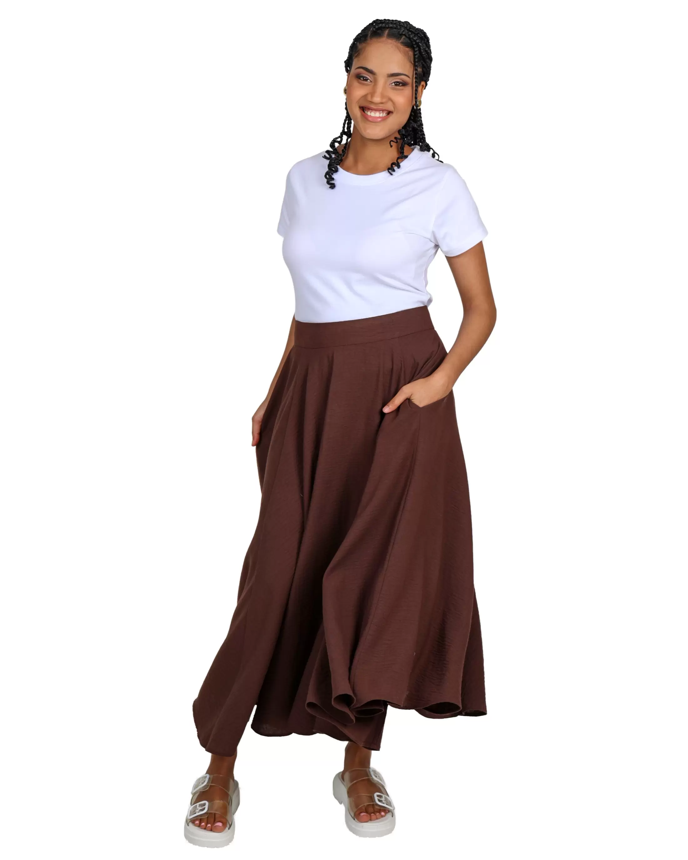 Chocolate Flared Midi Skirt