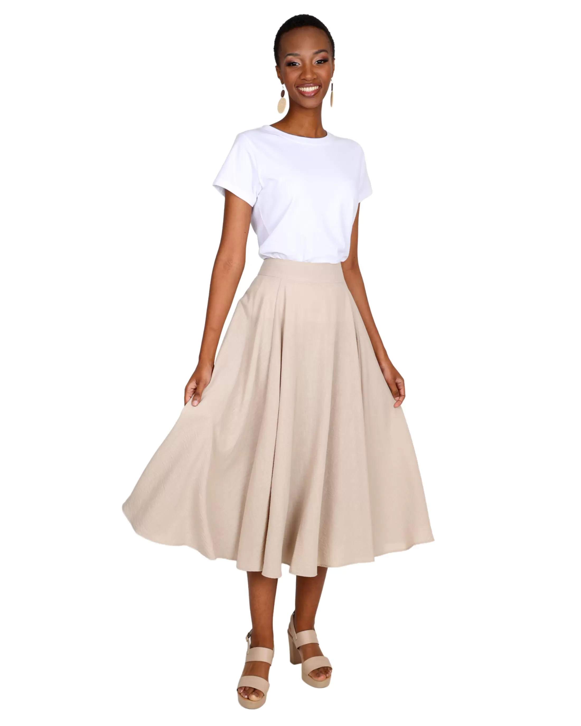 Stone Flared Midi Skirt