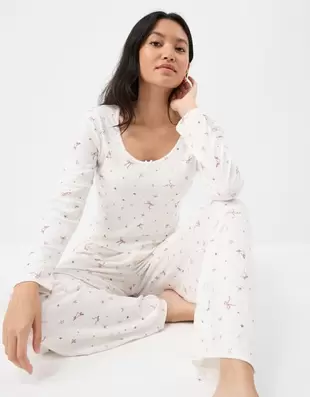 Printed Pointelle Long Pyjamas Set Ivory