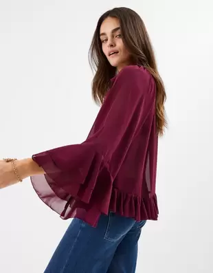 Ruffle Chiffon Blouse Red