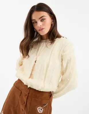 Fringe Cable Knit Jumper Cream