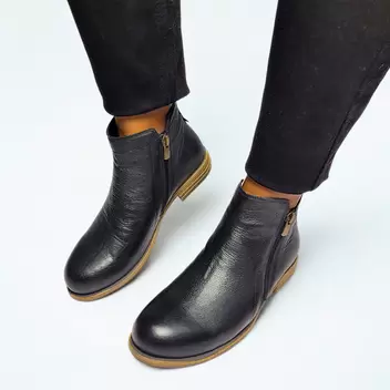 GIA LEATHER double zip black ankle boot