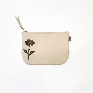 Gia leather taupe coin purse with flower lazer print