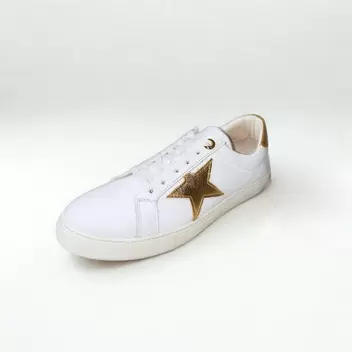 Gia white leather sneaker with GOLD STAR detail