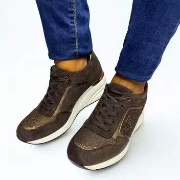 Footflex brown diamante wedge sneaker