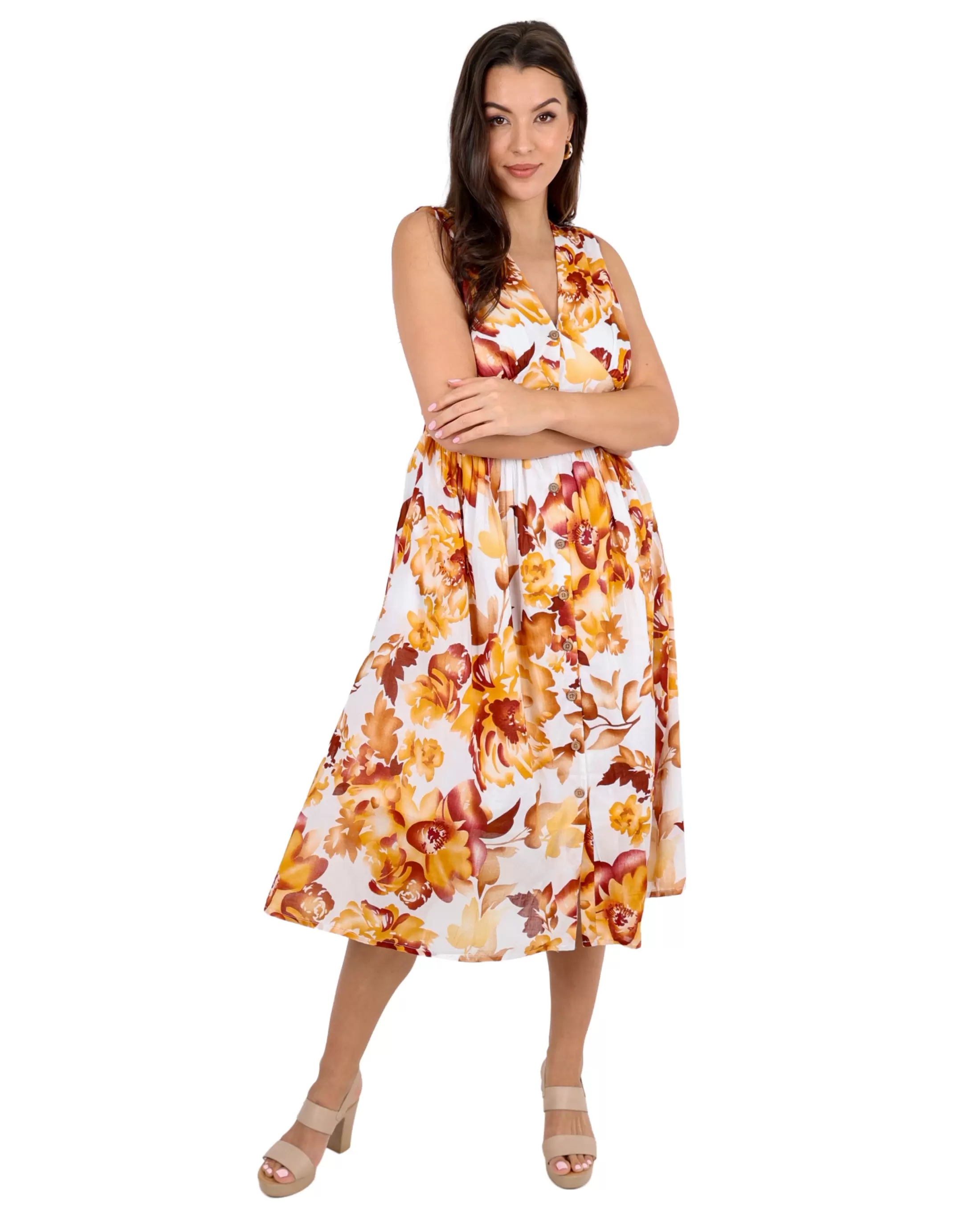 Elara Cotton Floral Midi Dress