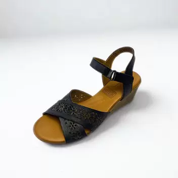 Gia black LASER CUT leather wedge