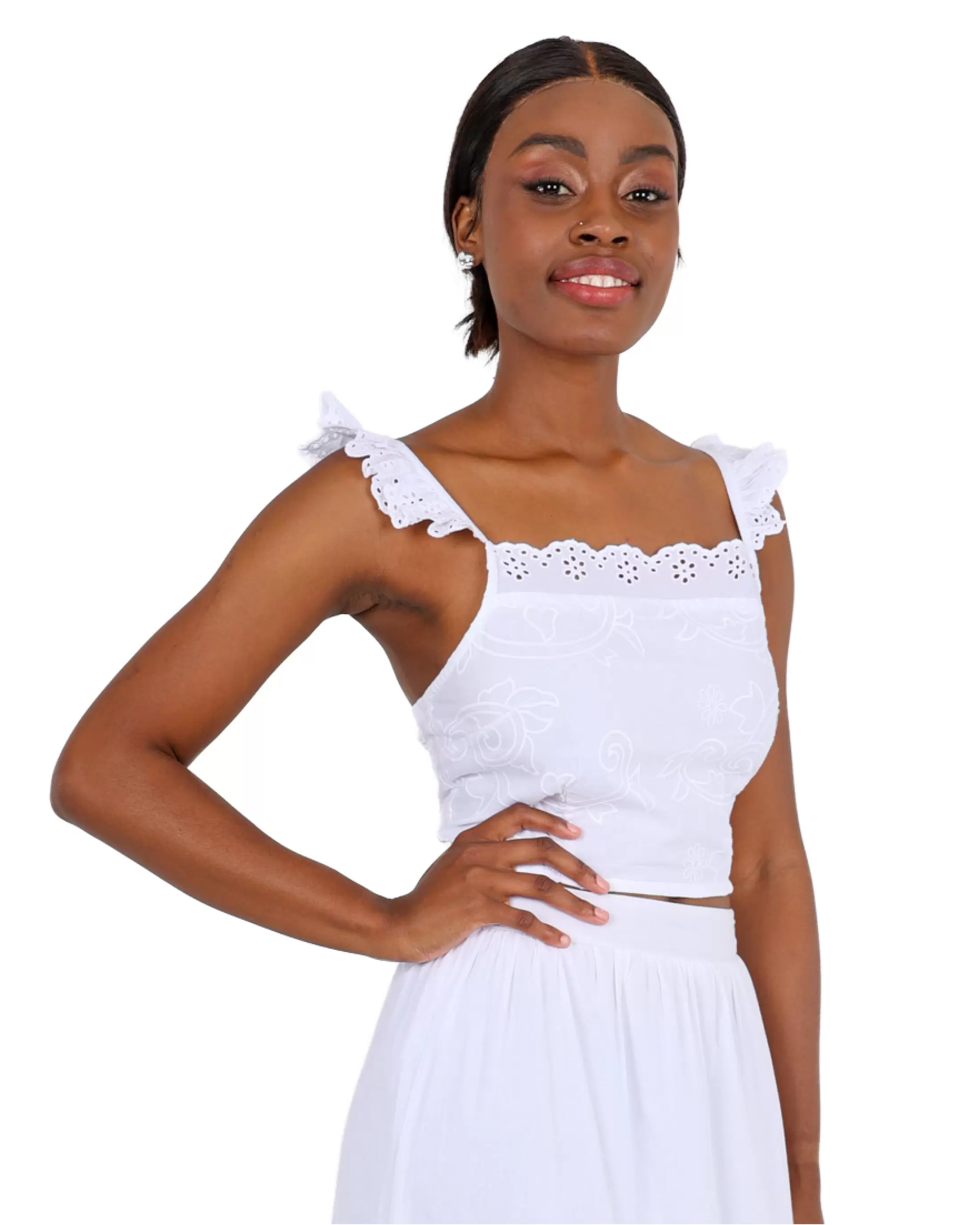 The Isla Embroidered Cotton Crop Top