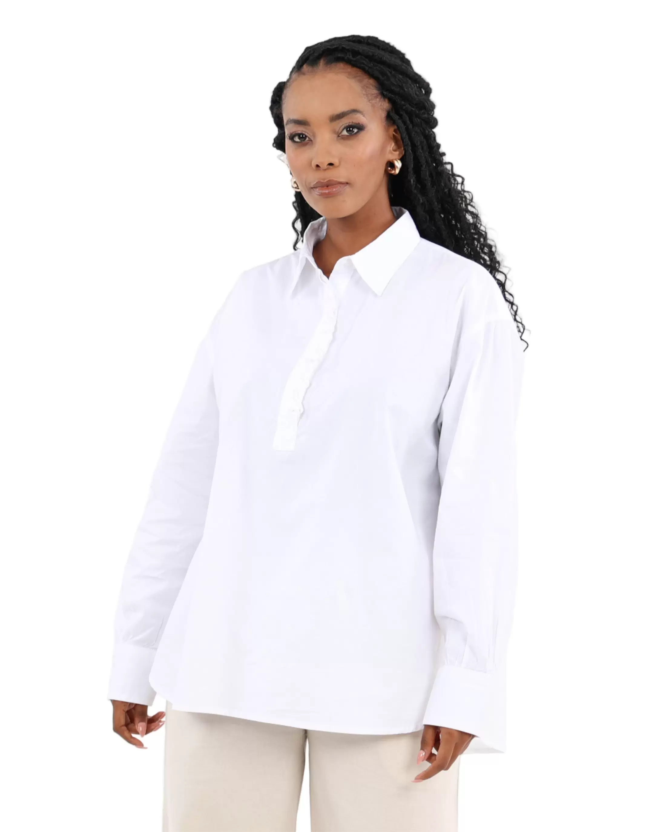 The Oversized Edit: Pure Cotton Shirt with Refined Placket Detailing