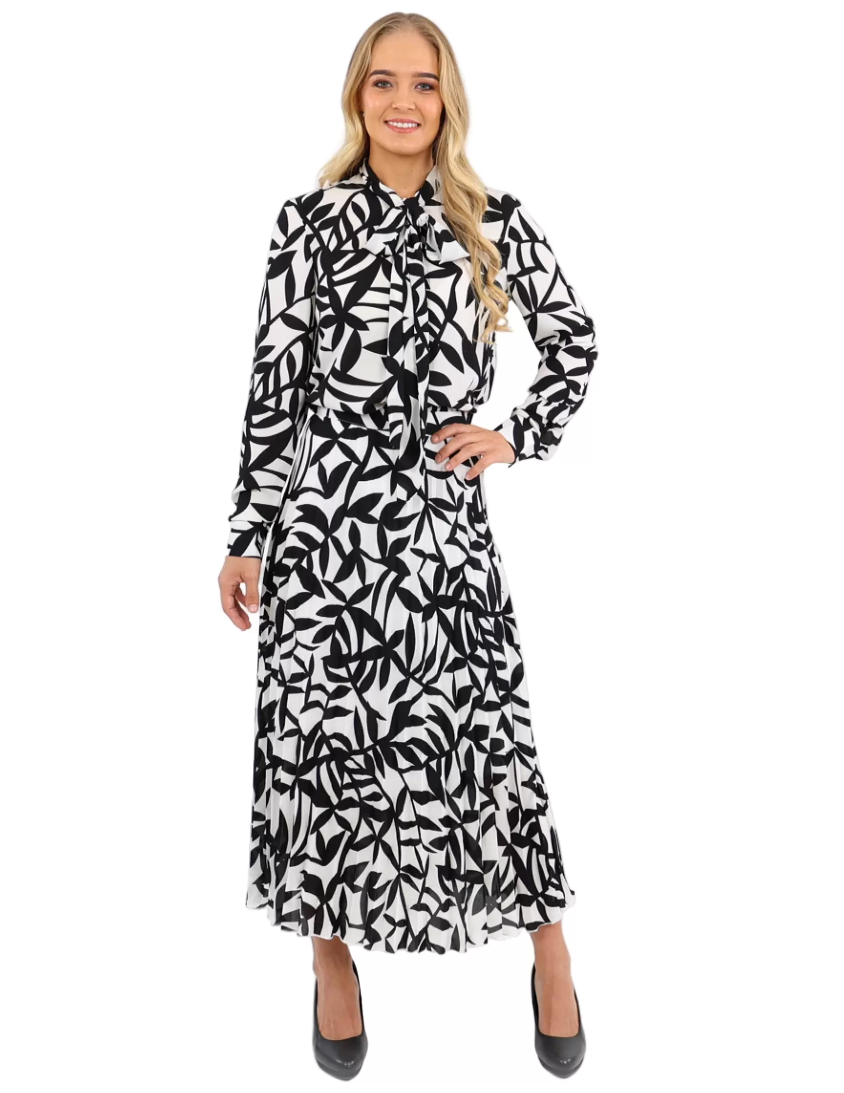 Geometric Print Pleated Maxi Skirt