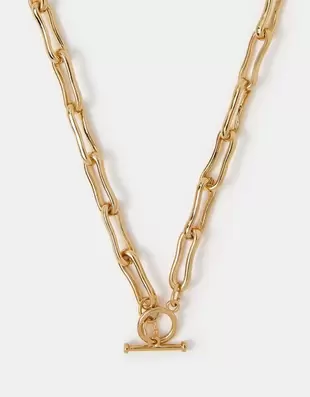 14ct Gold-Plated Molten Link T-Bar Necklace