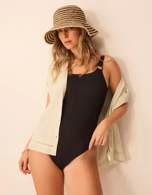 Seersucker Swimsuit Black