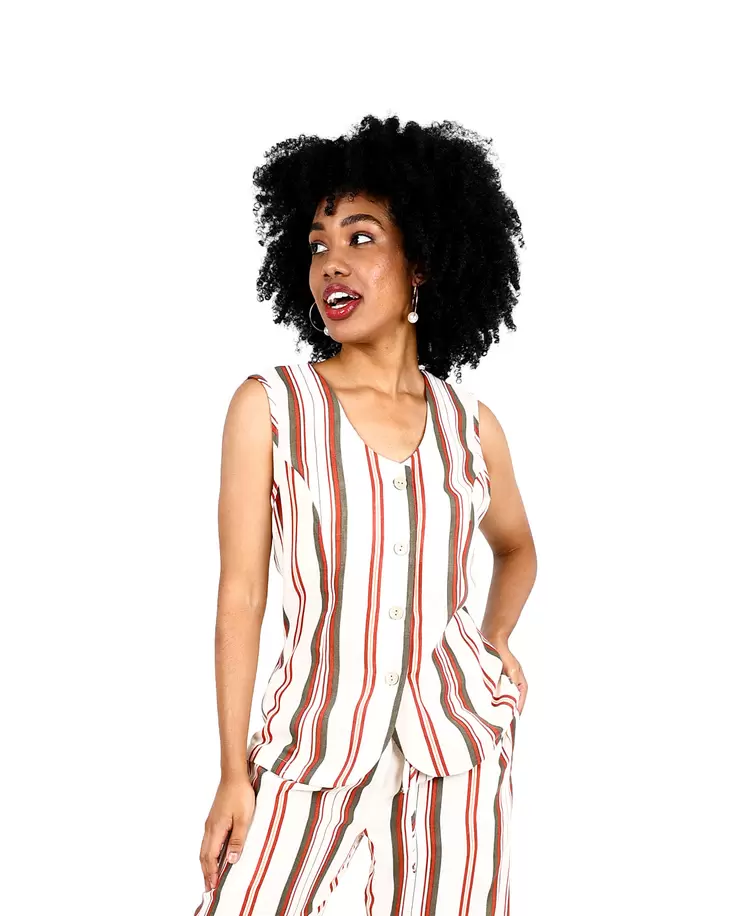 Stripe Sleeveless Button Up Blouse