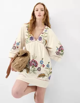 Embroidered Mini Cover Up Ivory
