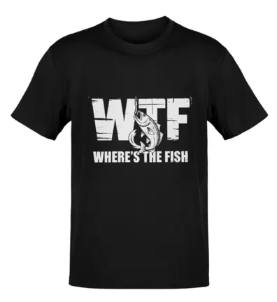 WTF Where's the Fish Funny Fishing T-Shirt - Black
