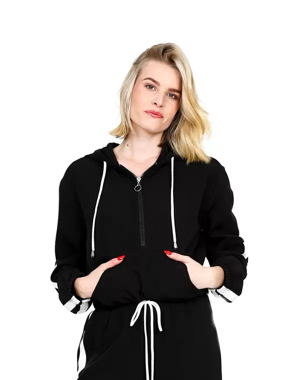 Side Tape Detail Active Crop Hoodie