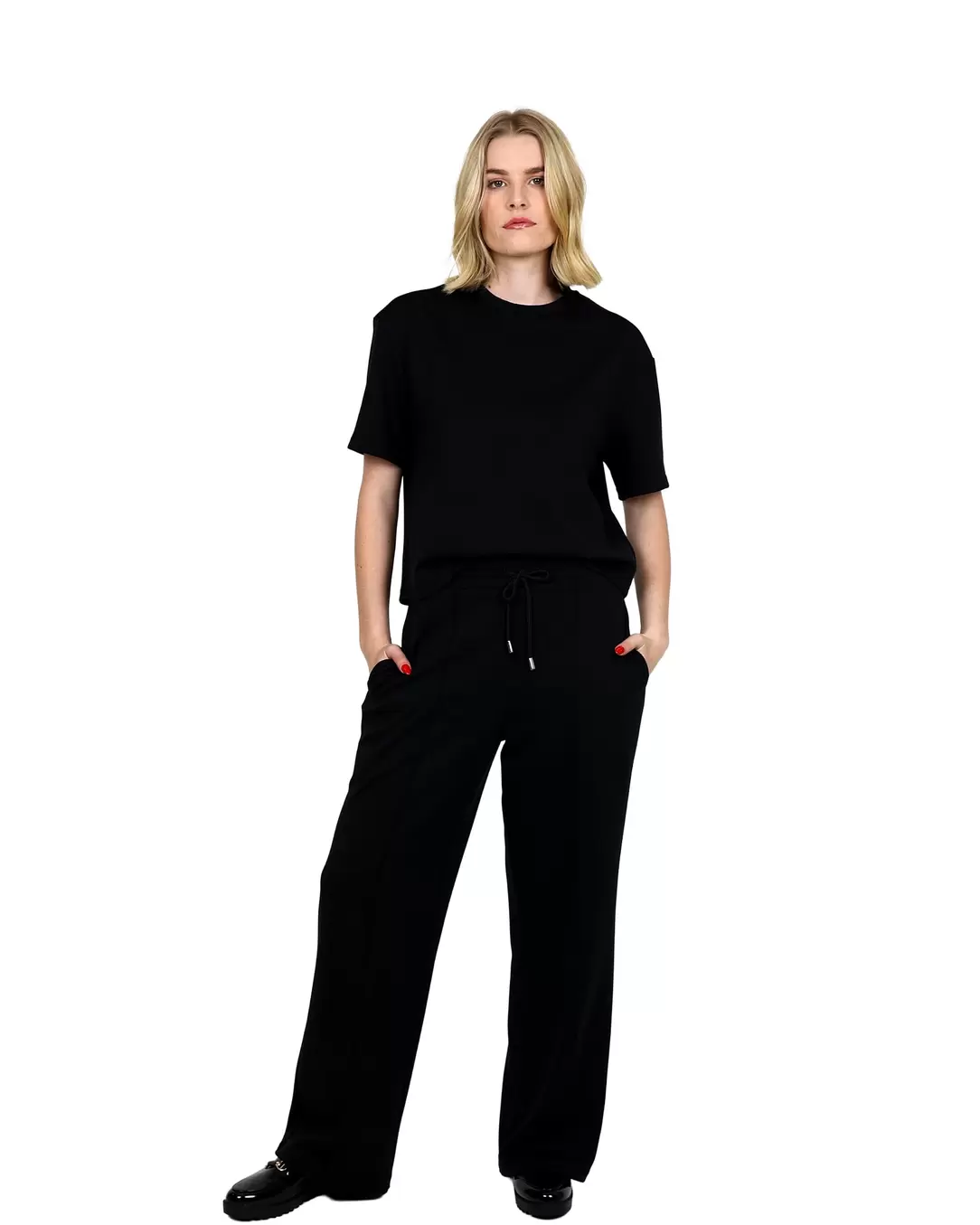 Black Wide Leg Scuba Pintuck Pants