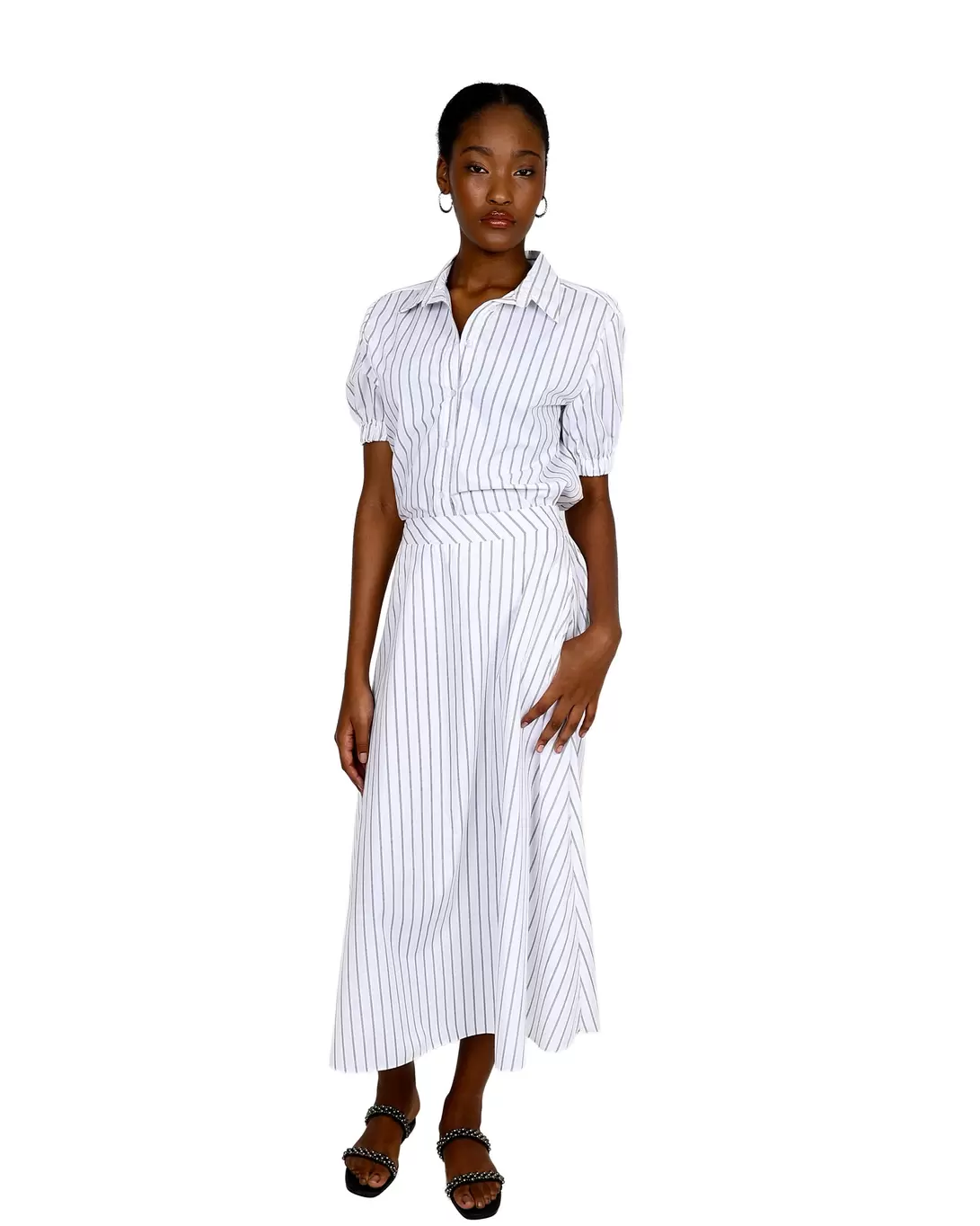 Striped Flared Maxi Skirt