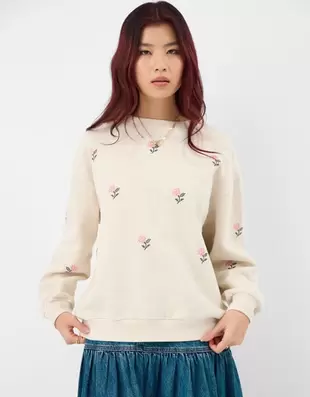 Floral Embroidered Jumper Ivory