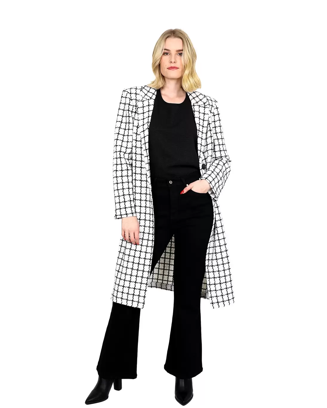 Monochrome Check Coat