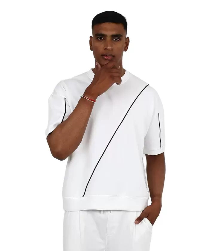 Short Sleeve White Piping Inset Scuba T-Shirt