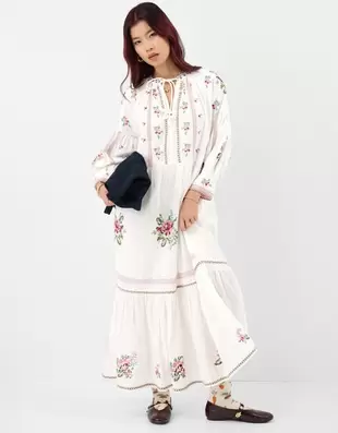 Floral Embroidered Maxi Dress Ivory