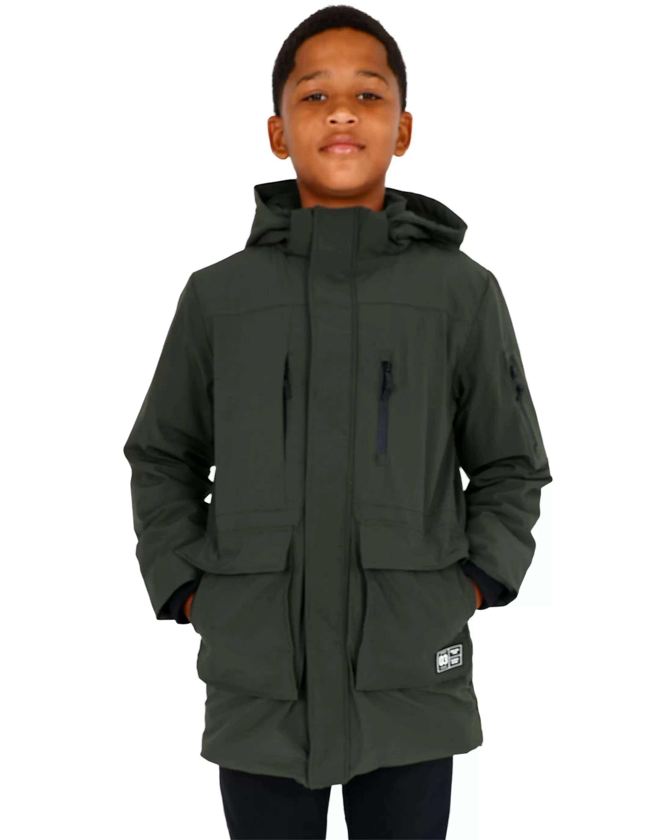 Olive High Low Hooded Zip Up Parka Jacket