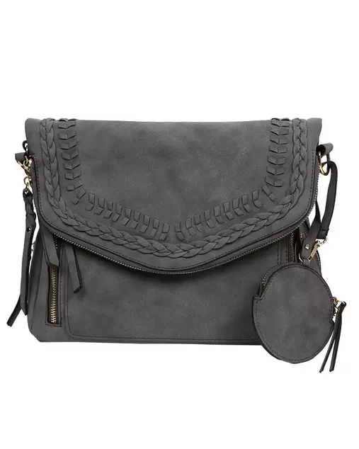 Grey Whipstitch Messenger Handbag