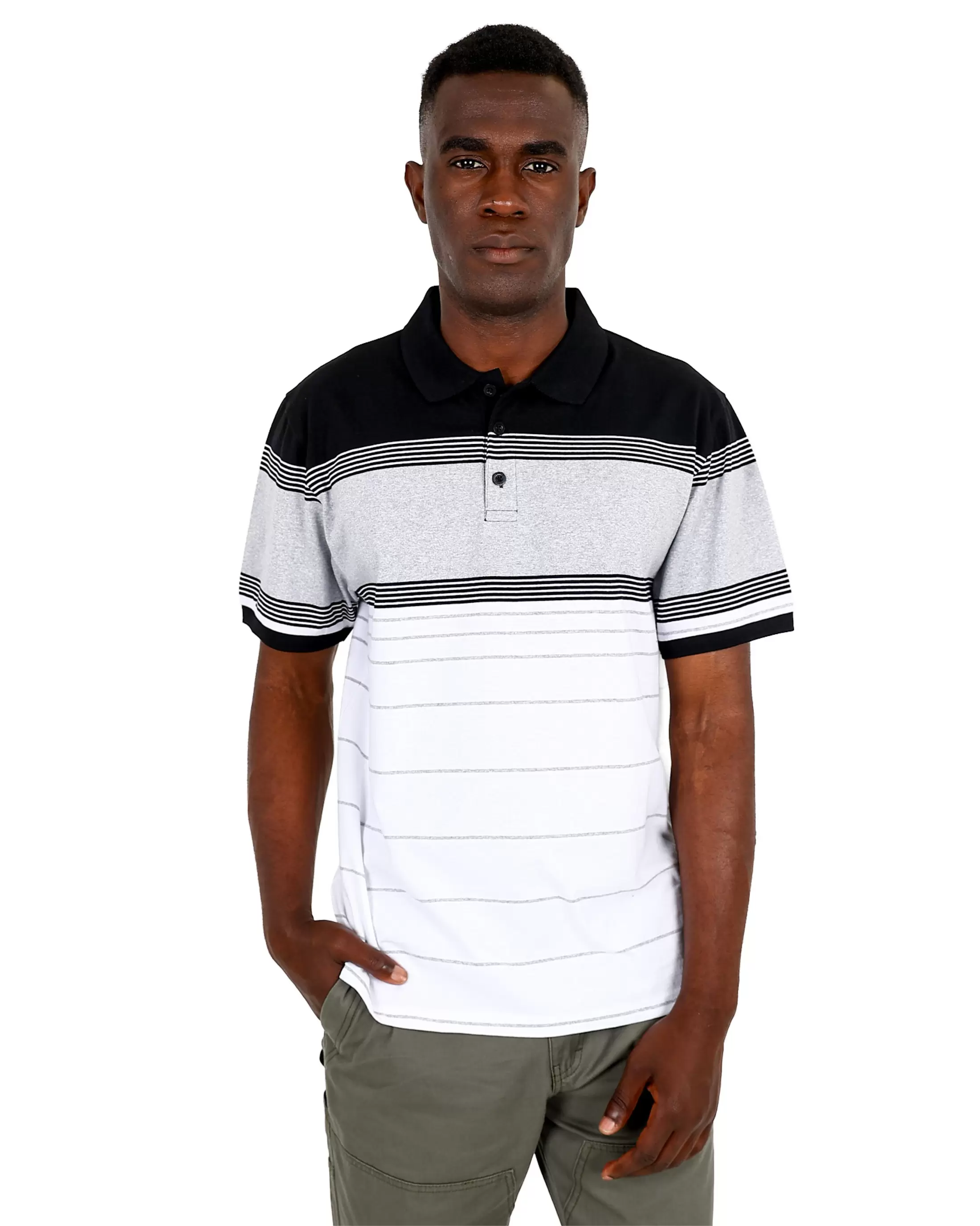 Short Sleeve Black & White Yarn Dyed Golfer