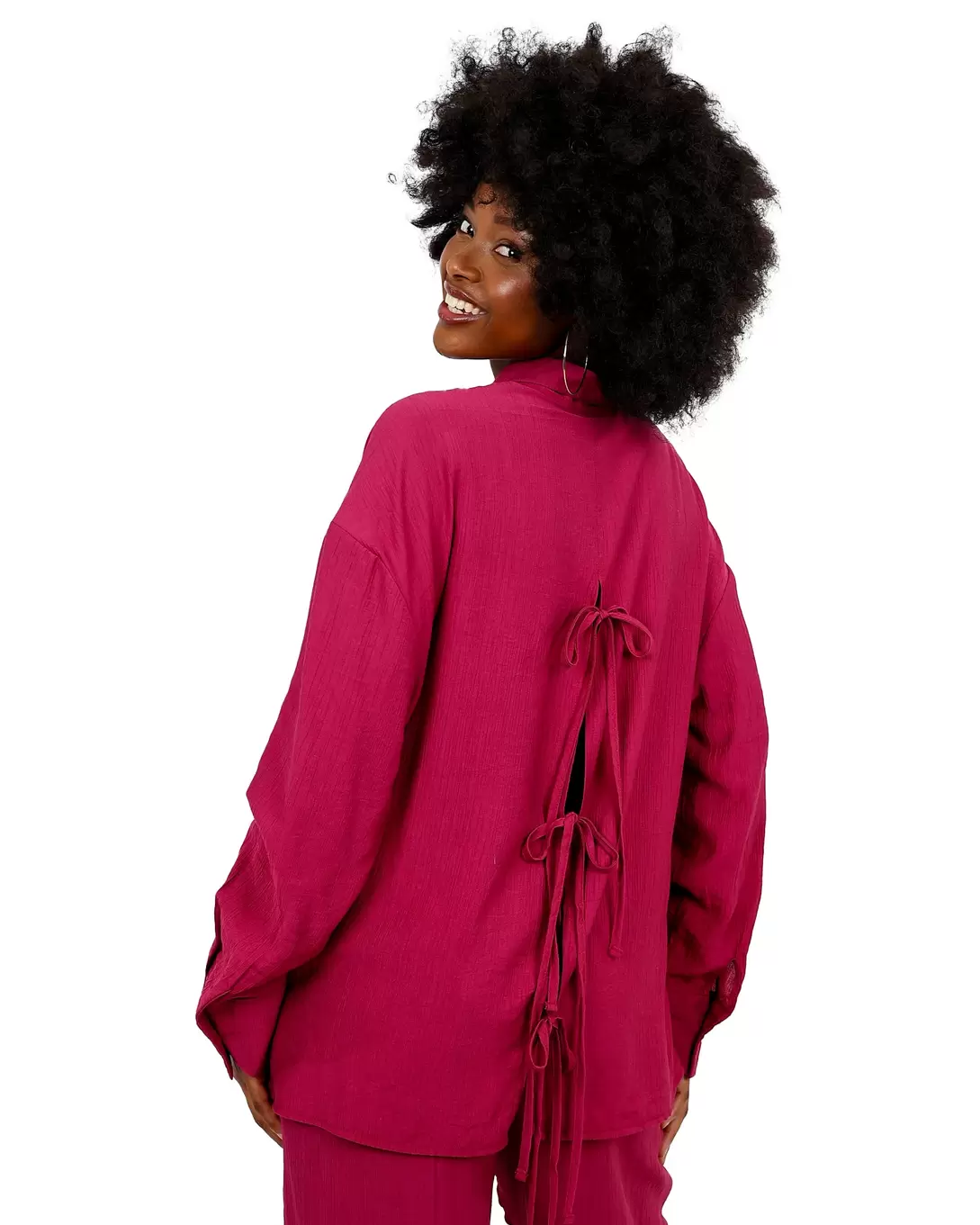 Long Sleeve Grape Open Tie Back Shirt