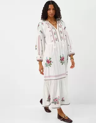 Floral Embroidered Maxi Dress Ivory