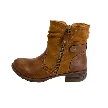 Cushion Walk Combo Ankle Boots with Side Zip Detail - Tan